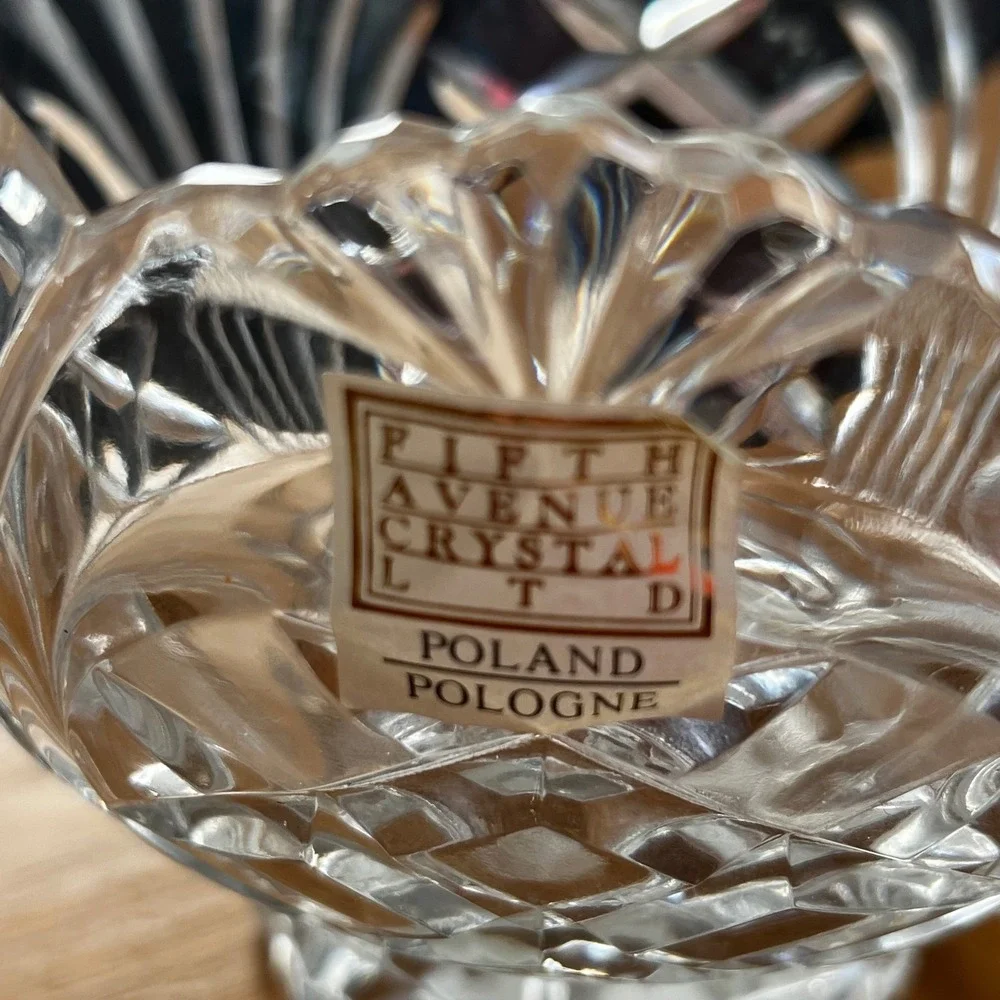 Fifth Avenue Cut Lead Crystal Poland Basket Handle‎ Bowl Candy Dish Elegant